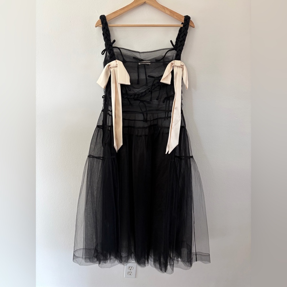Sandy Liang Monchi Sheer Tulle Bow Midi Dress Size 4 - Picture 7 of 10
